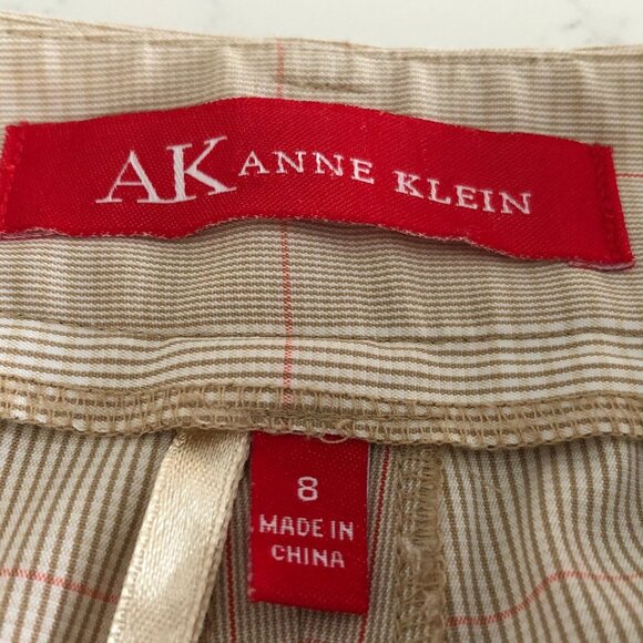 Anne Klein Vintage Check Pants in Polyester/Rayon Blend Tan, White, Orange Sz 8 - Picture 12 of 14